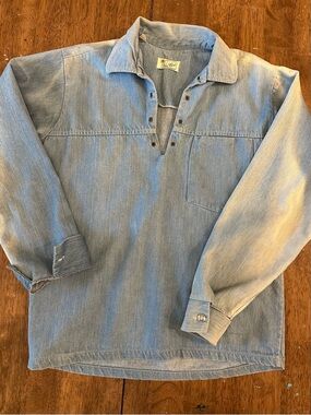 70s Van Cort Light Wash Sun Faded Denim Pullover Shirt